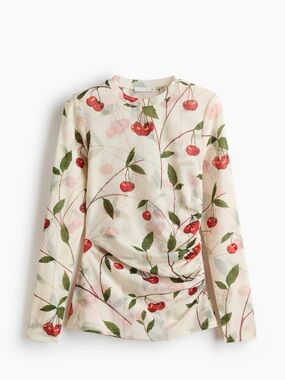 Stella McCartney H&M Cream Long-Sleeve Cherry-Print Top XS NWT